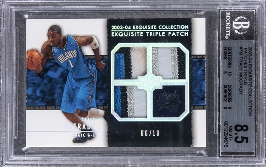 2003-04 UD "Exquisite Collection" Triple Patch #TM Tracy McGrady Game Used Patch Card (#06/10) – BGS NM-MT+ 8.5